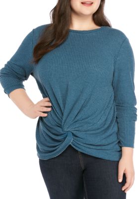 TRUE CRAFT Plus Size Twist Front Waffle Knit Top | belk