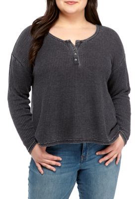 TRUE CRAFT Plus Size Waffle Henley Top | belk
