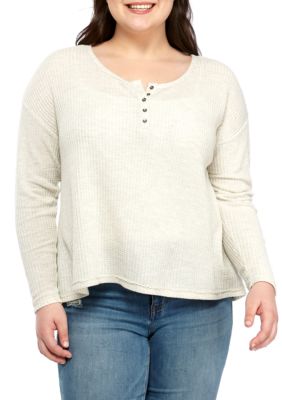 TRUE CRAFT Plus Size Waffle Henley Top | belk