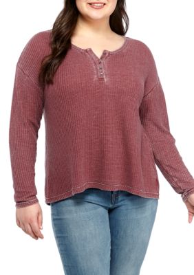 TRUE CRAFT Plus Size Waffle Henley Top | belk