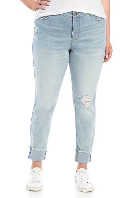 TRUE CRAFT Plus Size Mid Rise Ankle Cuff Jeans | belk