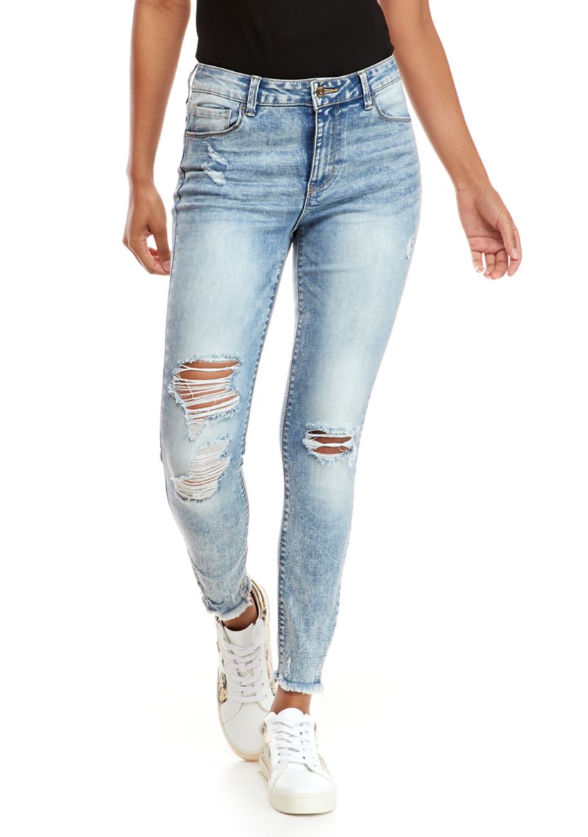 Mid-Rise Destructed Ankle Jeans