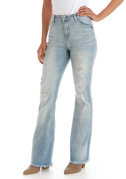 TRUE CRAFT Slim Fit Flare Leg Frayed Hem Jeans | belk
