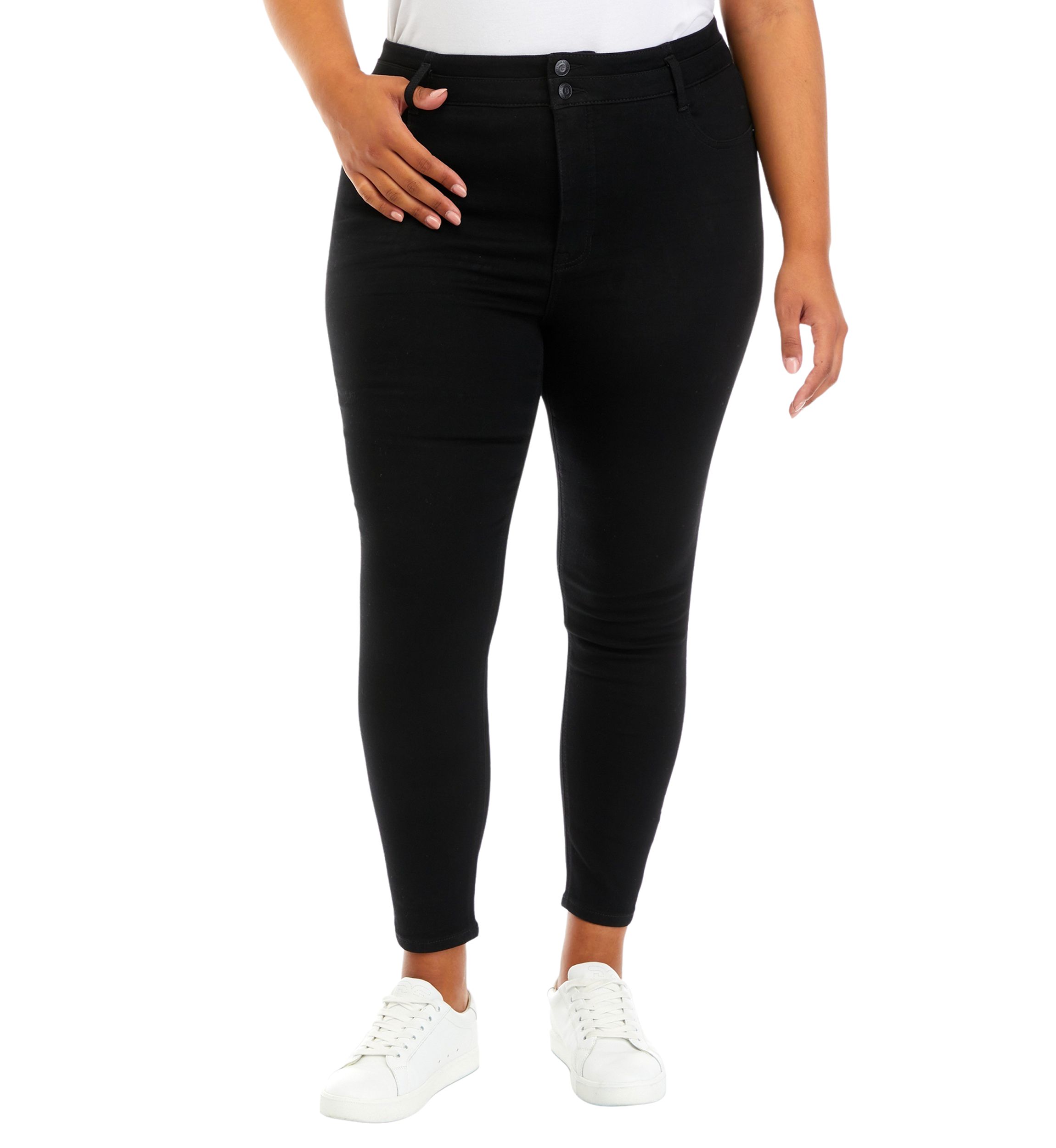 Plus Size Double Button High Rise Jeans