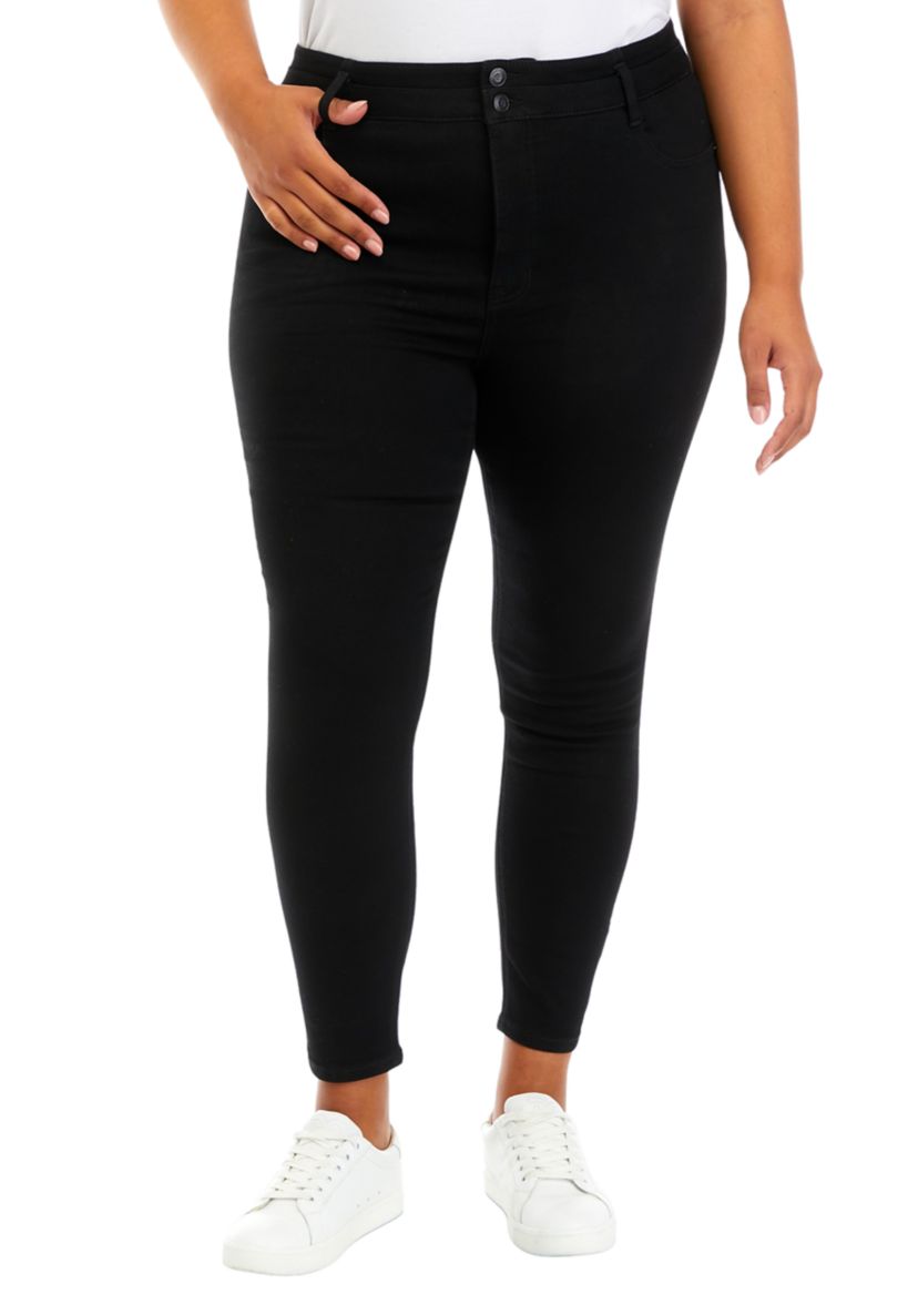 Plus Size Double Button High Rise Jeans