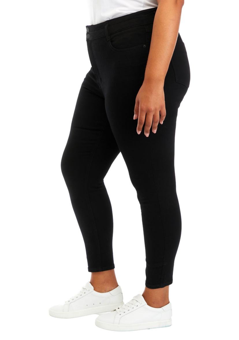 Plus Size Double Button High Rise Jeans