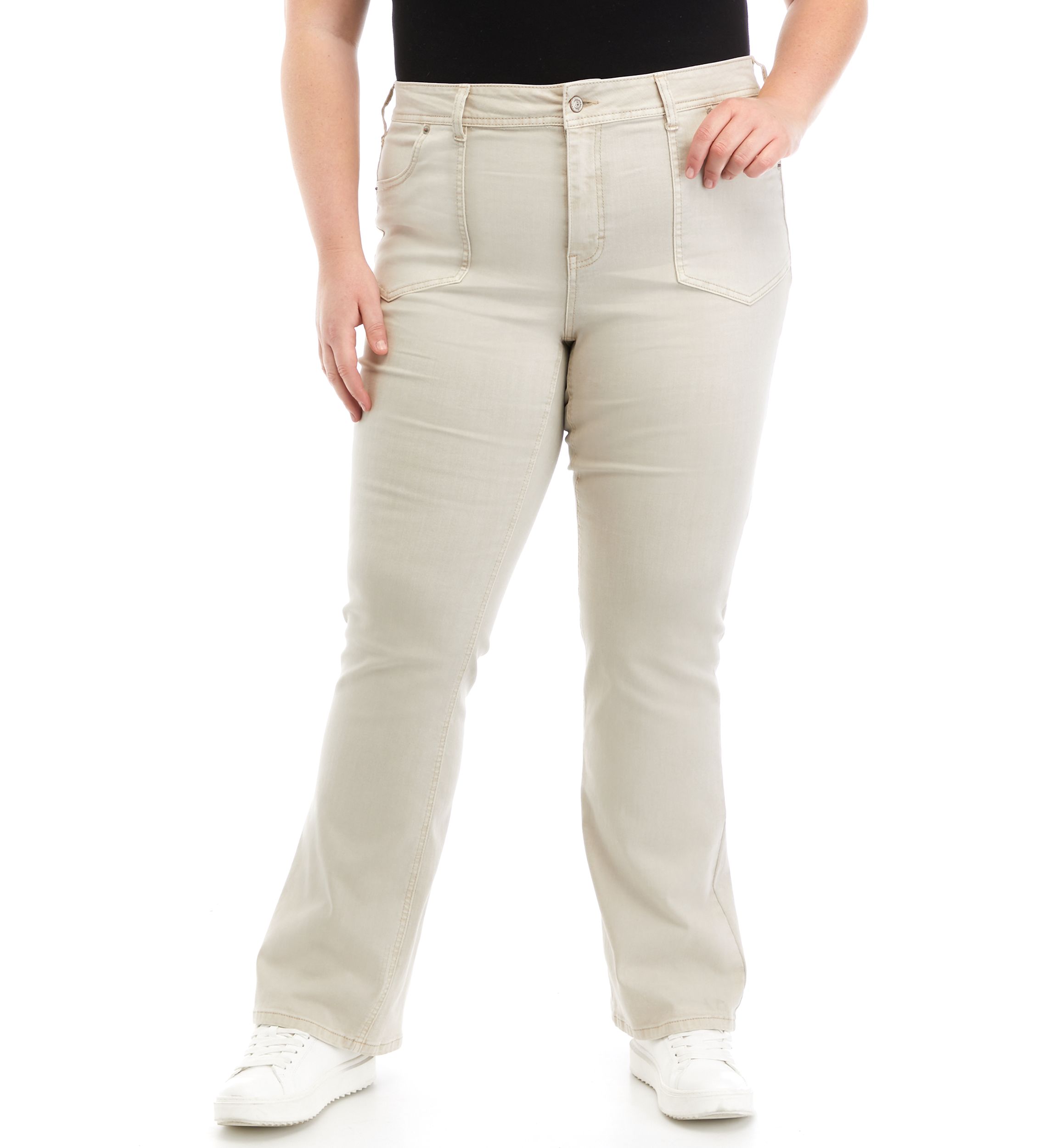 Plus Size Mid Rise Pork Chop Pocket Bootcut Jeans 