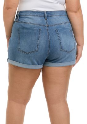 Plus Size Women's Curvy Fit Shorts With Rolled Cuffs