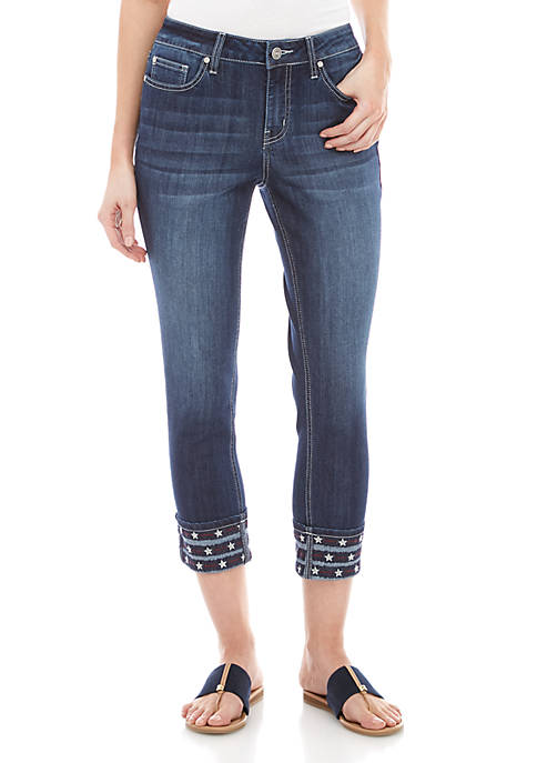 New Directions® Rolled Star Embroidered Cuff Jeans | belk