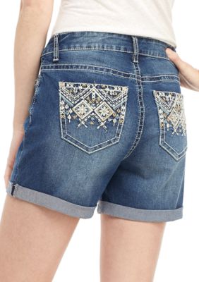 new directions bling rolled cuff jean short