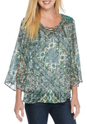 New Directions® LS Tie up Front Print Blouse | belk