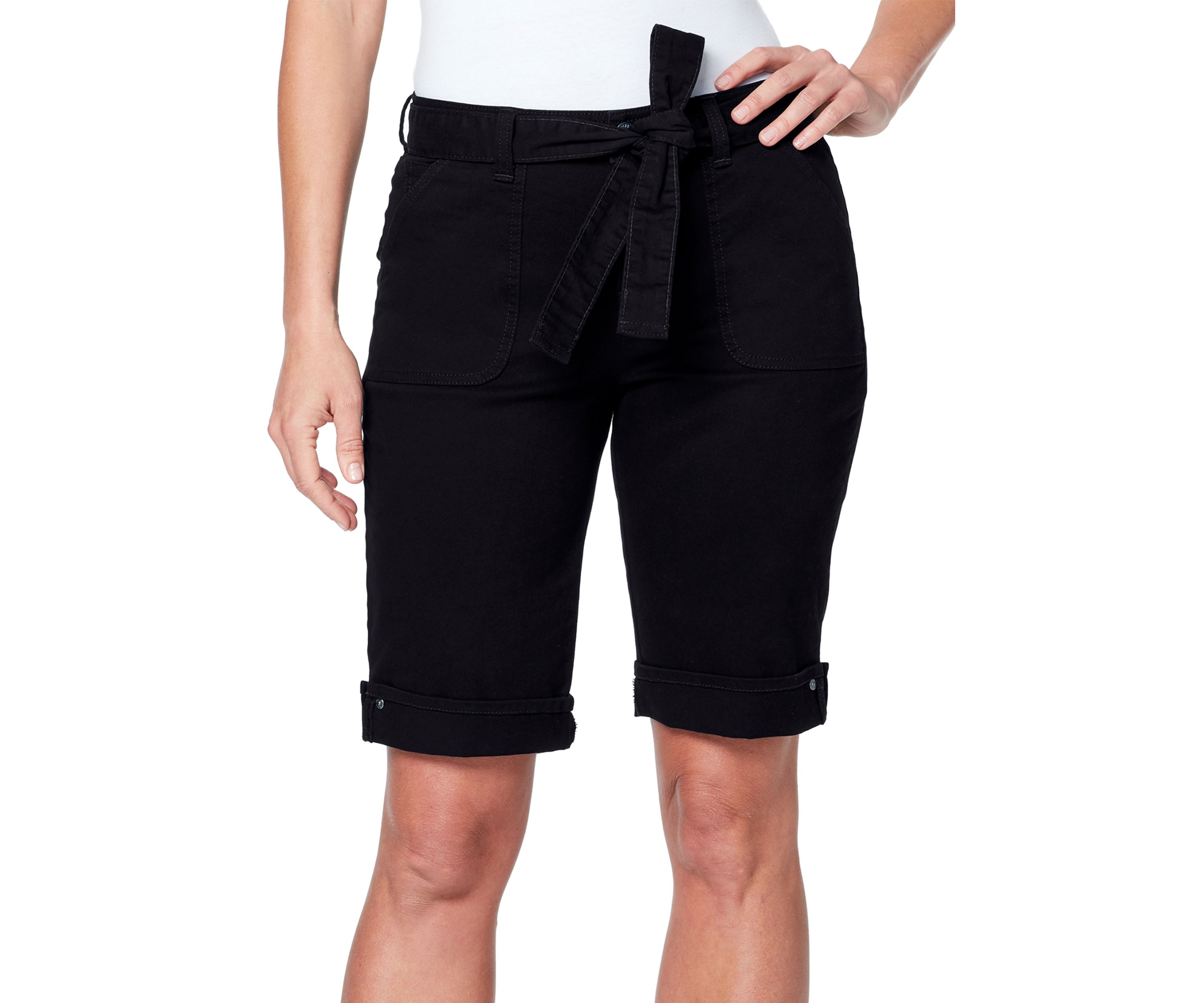 Womens Self-Belted Bermuda Shorts
