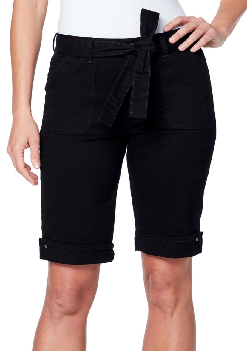 Womens Self-Belted Bermuda Shorts