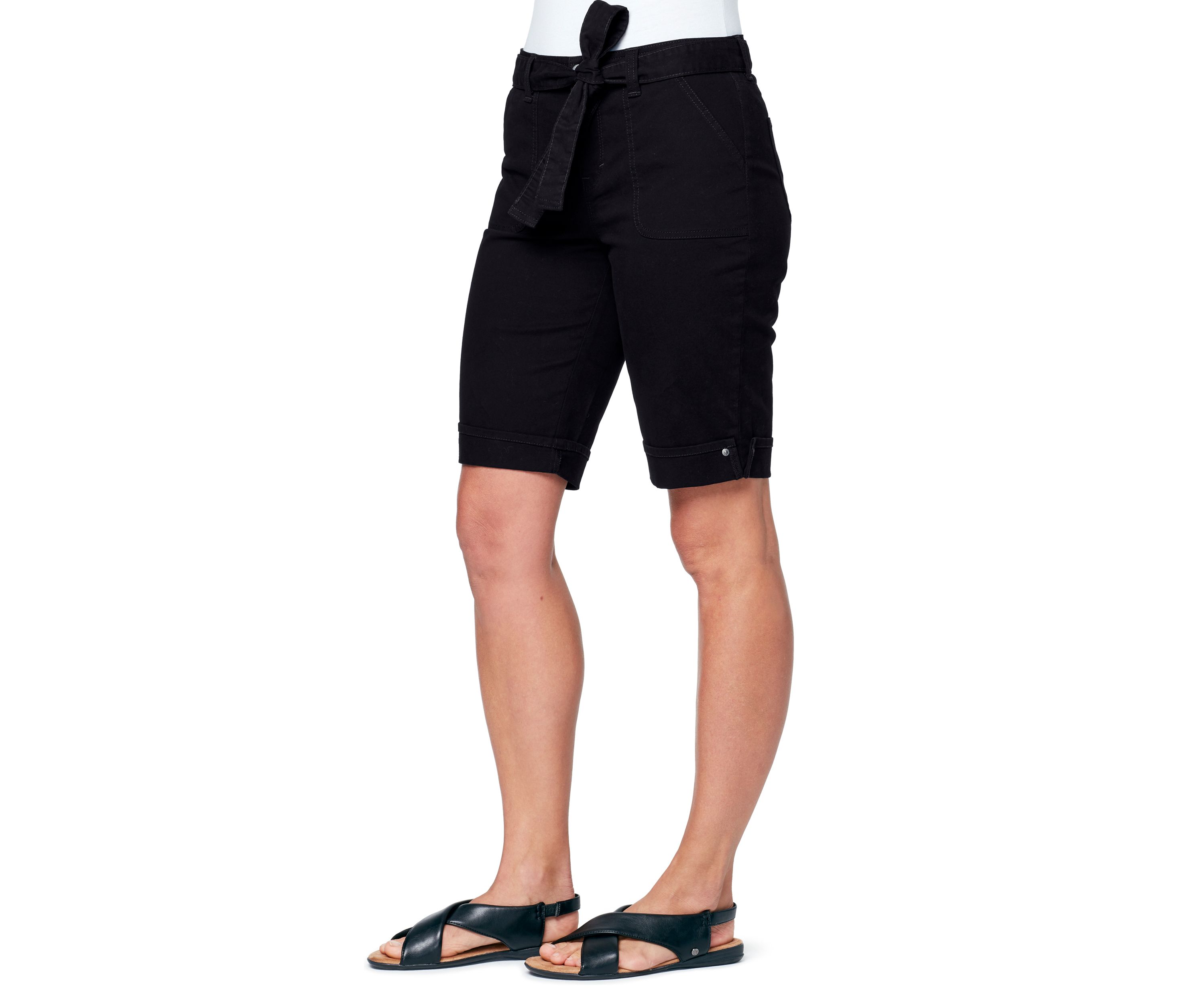 Womens Self-Belted Bermuda Shorts