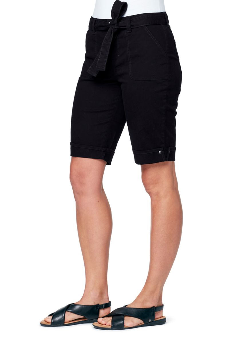 Womens Self-Belted Bermuda Shorts