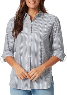 Gloria Vanderbilt Women's Amanda Button Down Shirt, Navy Blue, Small