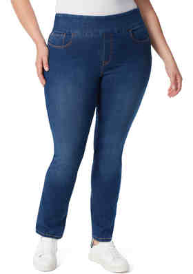 Ladies Plus Size Stretch Denim Blue pants Straight Leg Womens Jeans size 10-24 