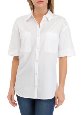 Gloria Vanderbilt Womens Amanda Monogram Button Down Shirt Medium Vintage  White 