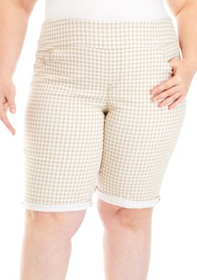 Gloria Vanderbilt Plus Size Gingham Print Pull On Bermuda Shorts | belk