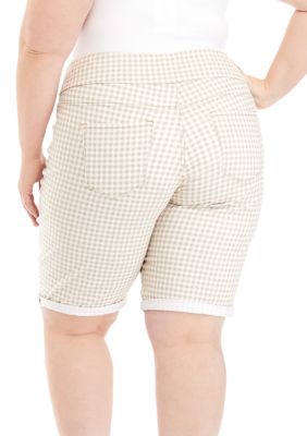 Gloria Vanderbilt Plus Size Gingham Print Pull On Bermuda Shorts | belk
