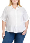 Plus Size Elbow Sleeve Button Up Shirt