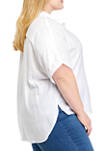 Plus Size Elbow Sleeve Button Up Shirt