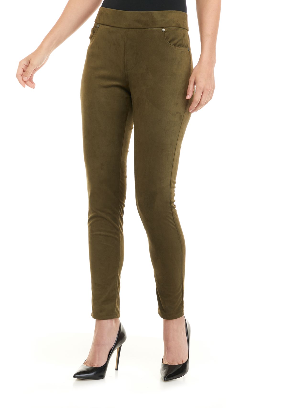 Womens Avery Slim Faux Suede Pants 