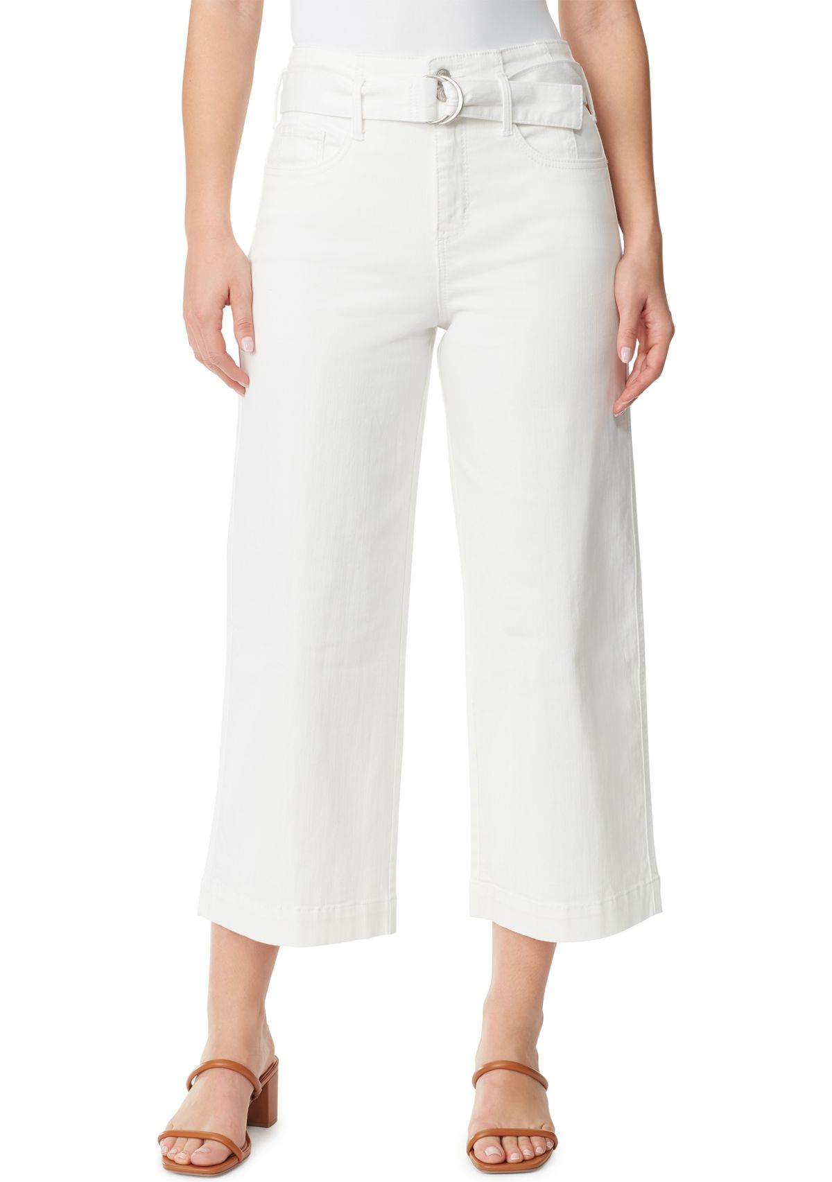 Womens Cropped Denim Belted Trouser Pants