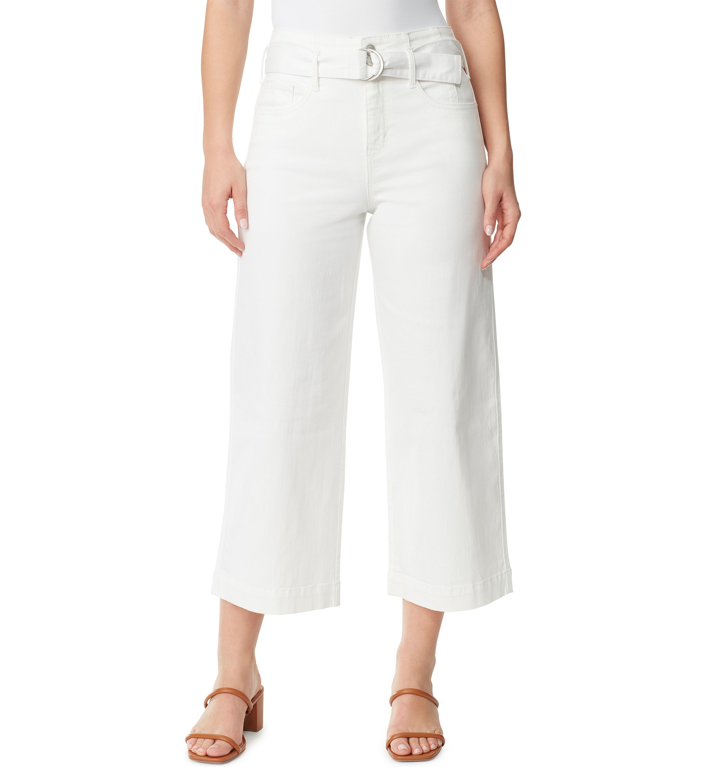 Womens Cropped Denim Belted Trouser Pants