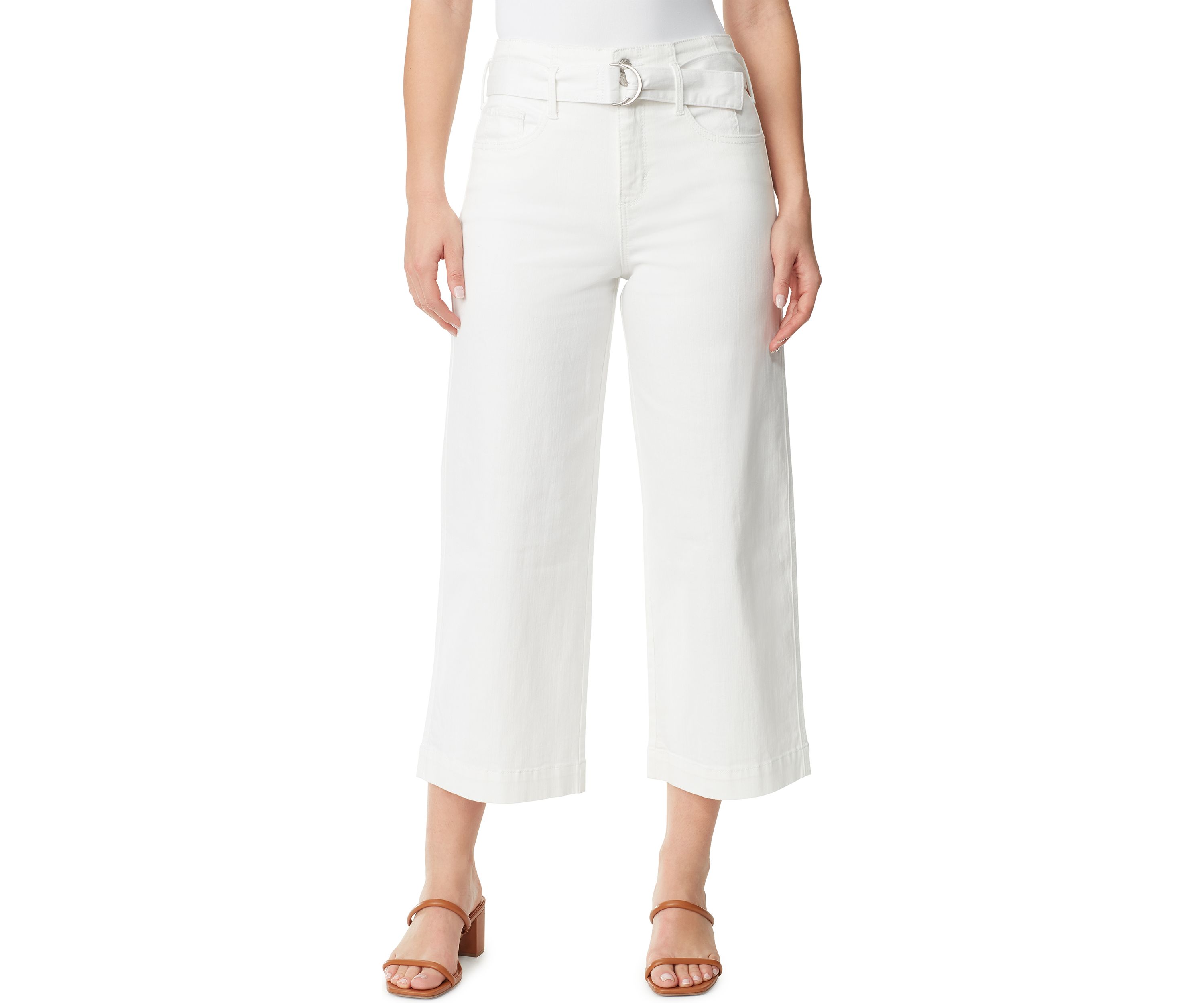 Womens Cropped Denim Belted Trouser Pants