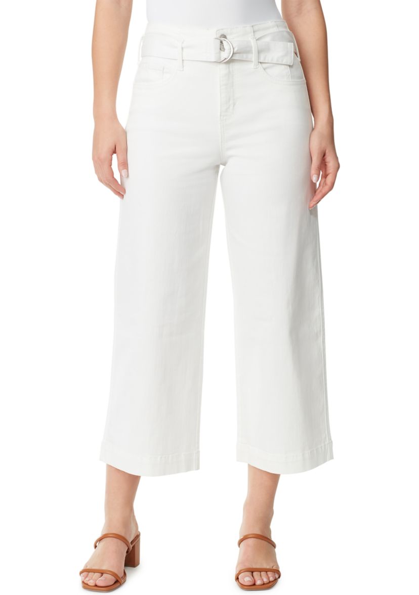 Womens Cropped Denim Belted Trouser Pants