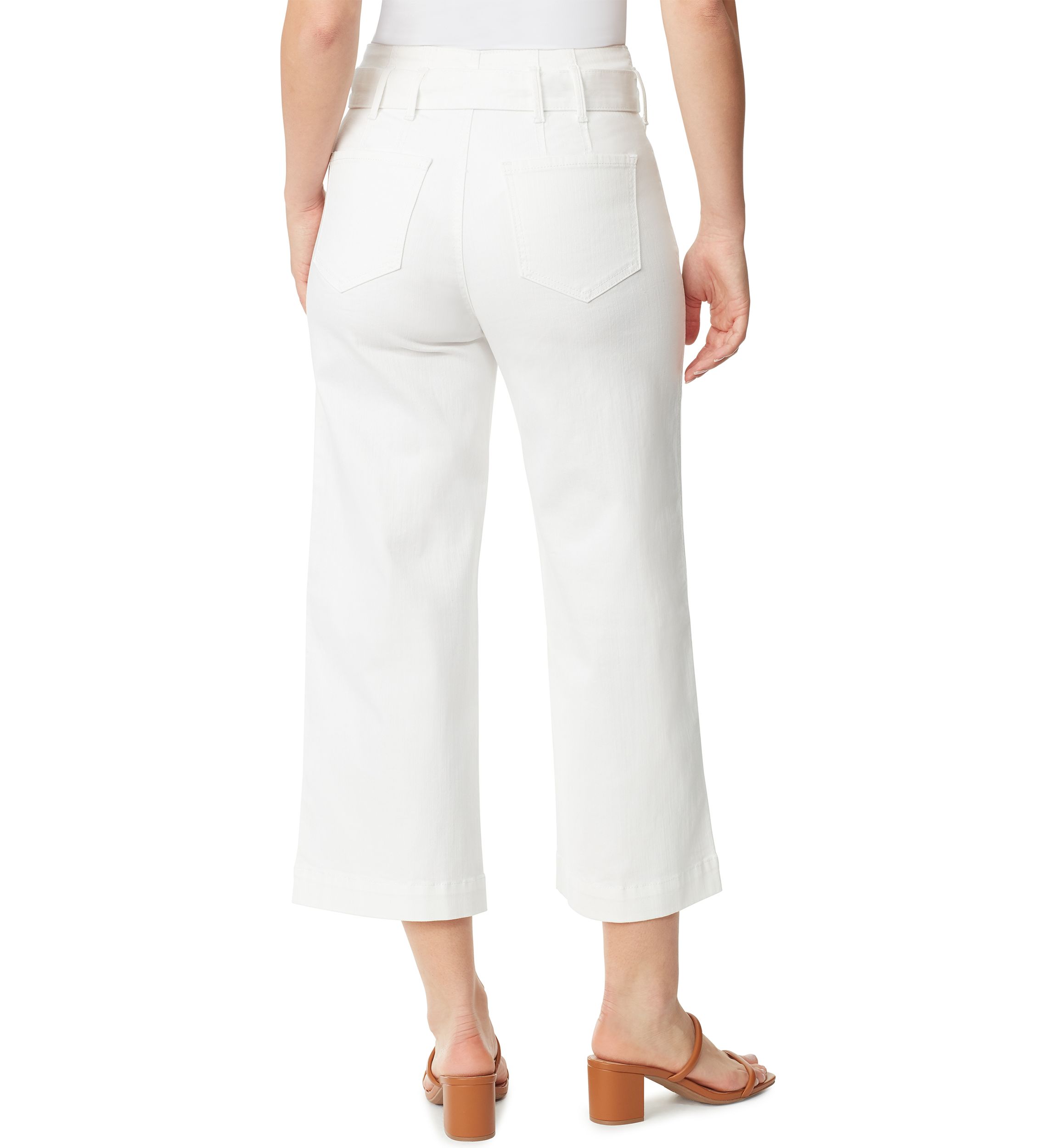Womens Cropped Denim Belted Trouser Pants