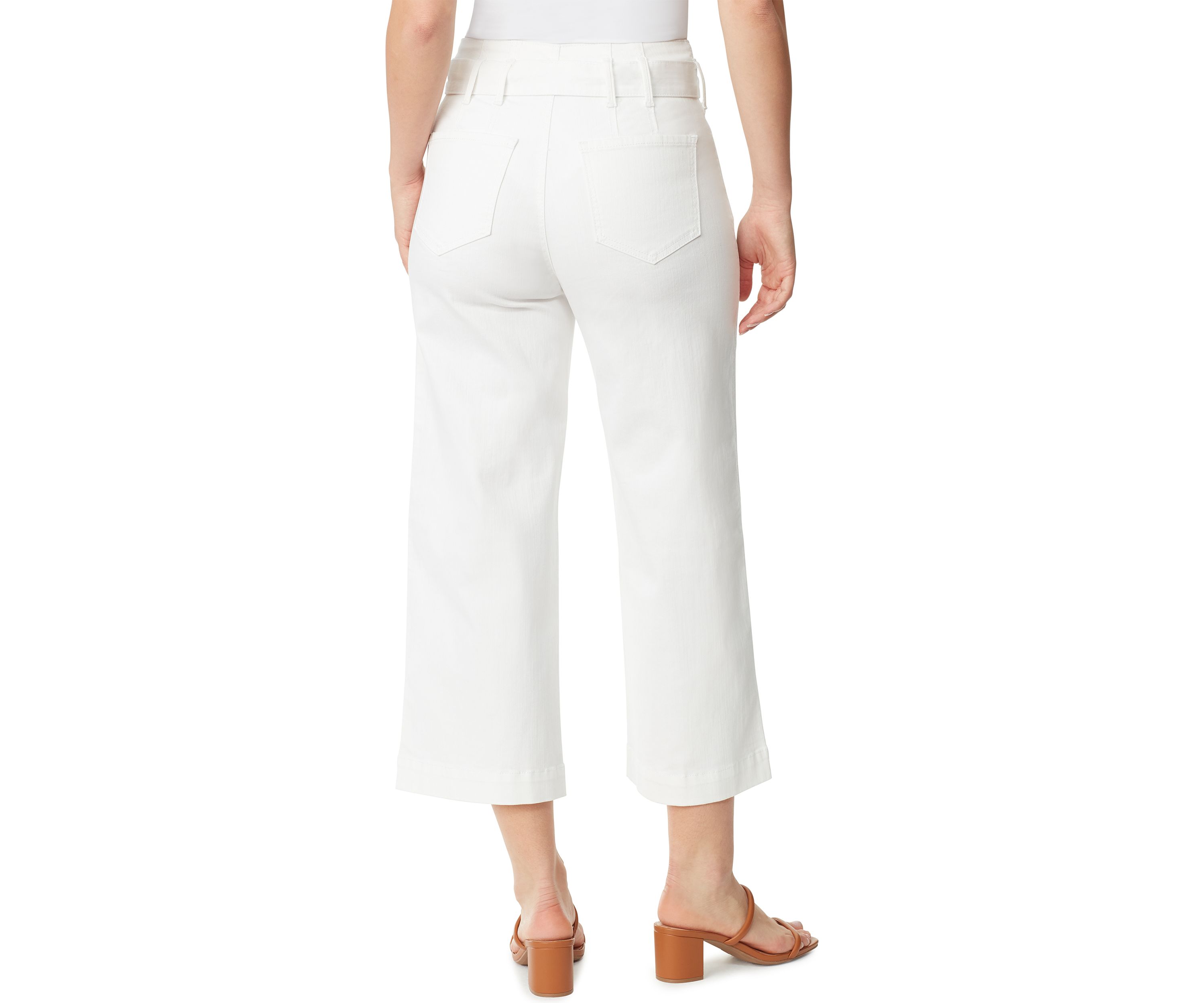 Womens Cropped Denim Belted Trouser Pants