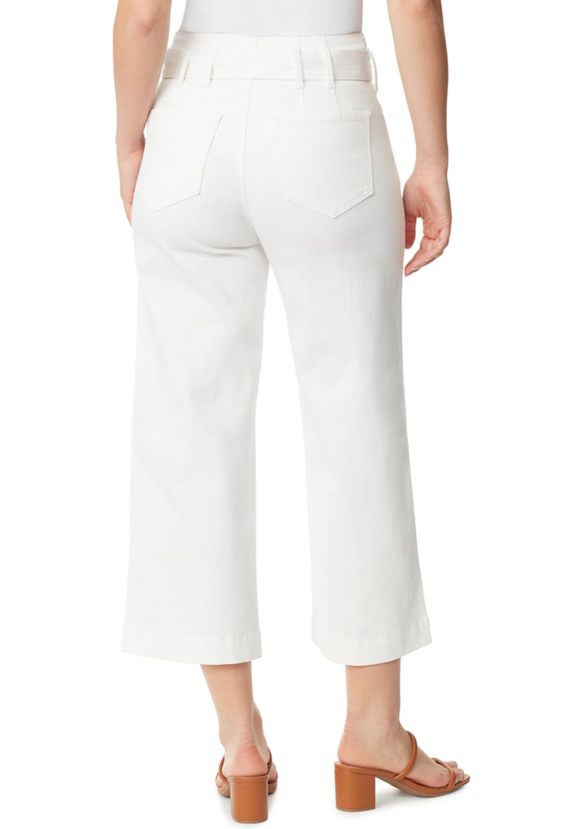 Womens Cropped Denim Belted Trouser Pants