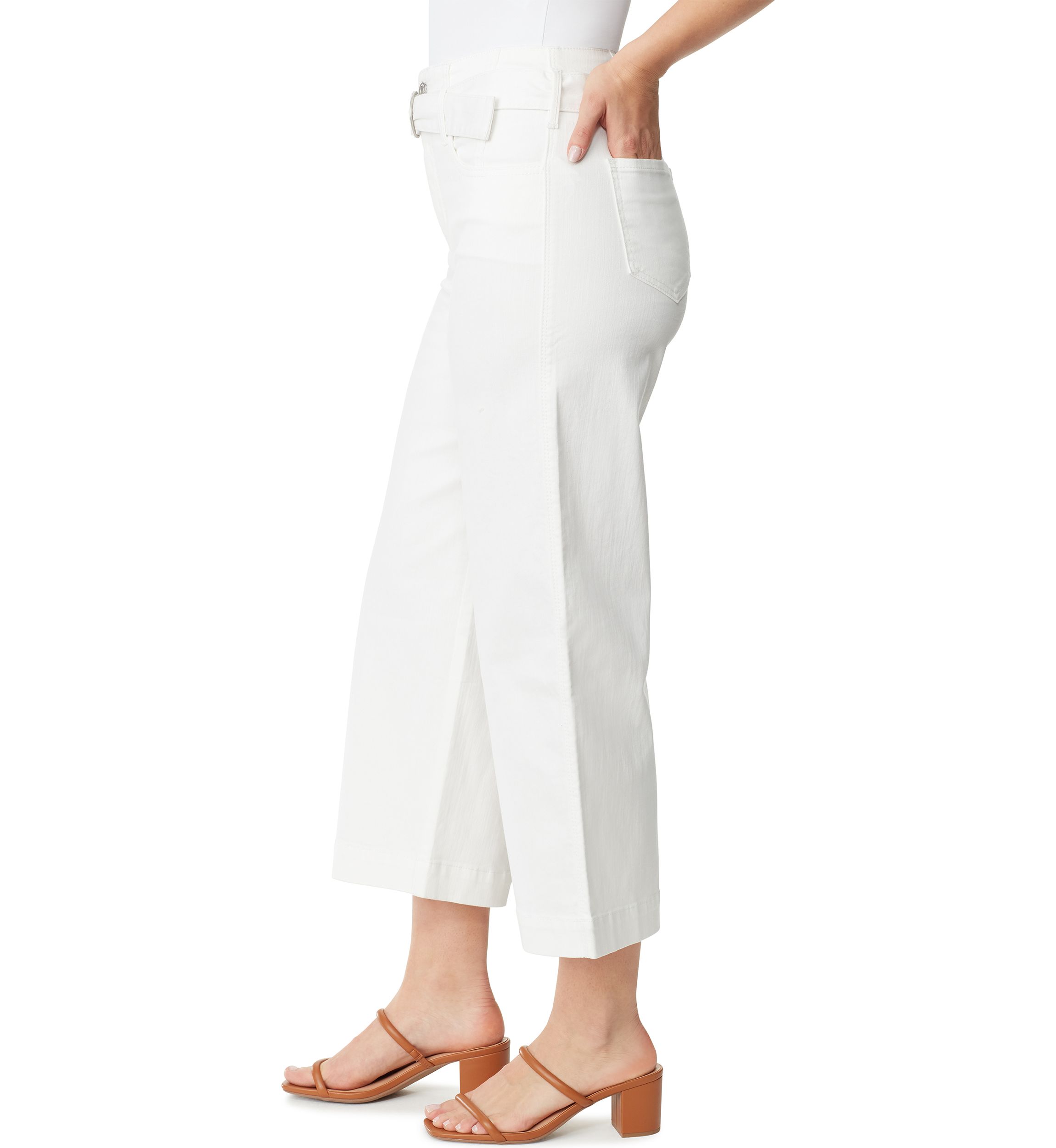 Womens Cropped Denim Belted Trouser Pants