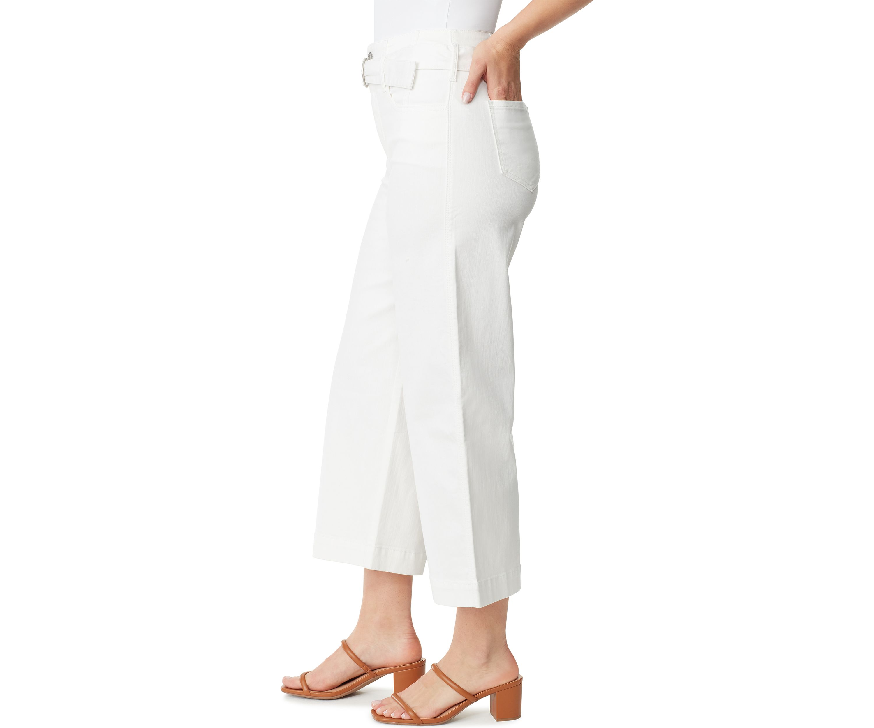 Womens Cropped Denim Belted Trouser Pants