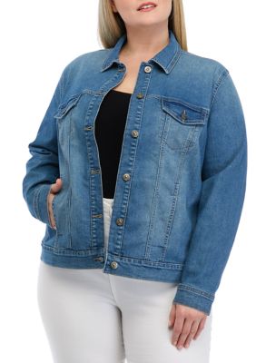 Unique Bargains Women's Plus Size Denim Button Short Sleeve Trucker Crop  Jackets 