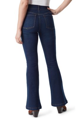 Blibea Womens Flare Jeans Front Seam High Waist Button Closure Wide Leg  Denim Pants Black 4 