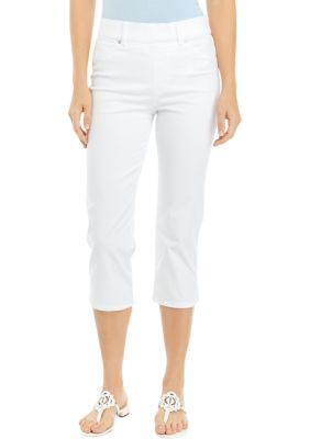 Hue Women's Fashion Cotton Capri Leggings, White - Scalloped Star