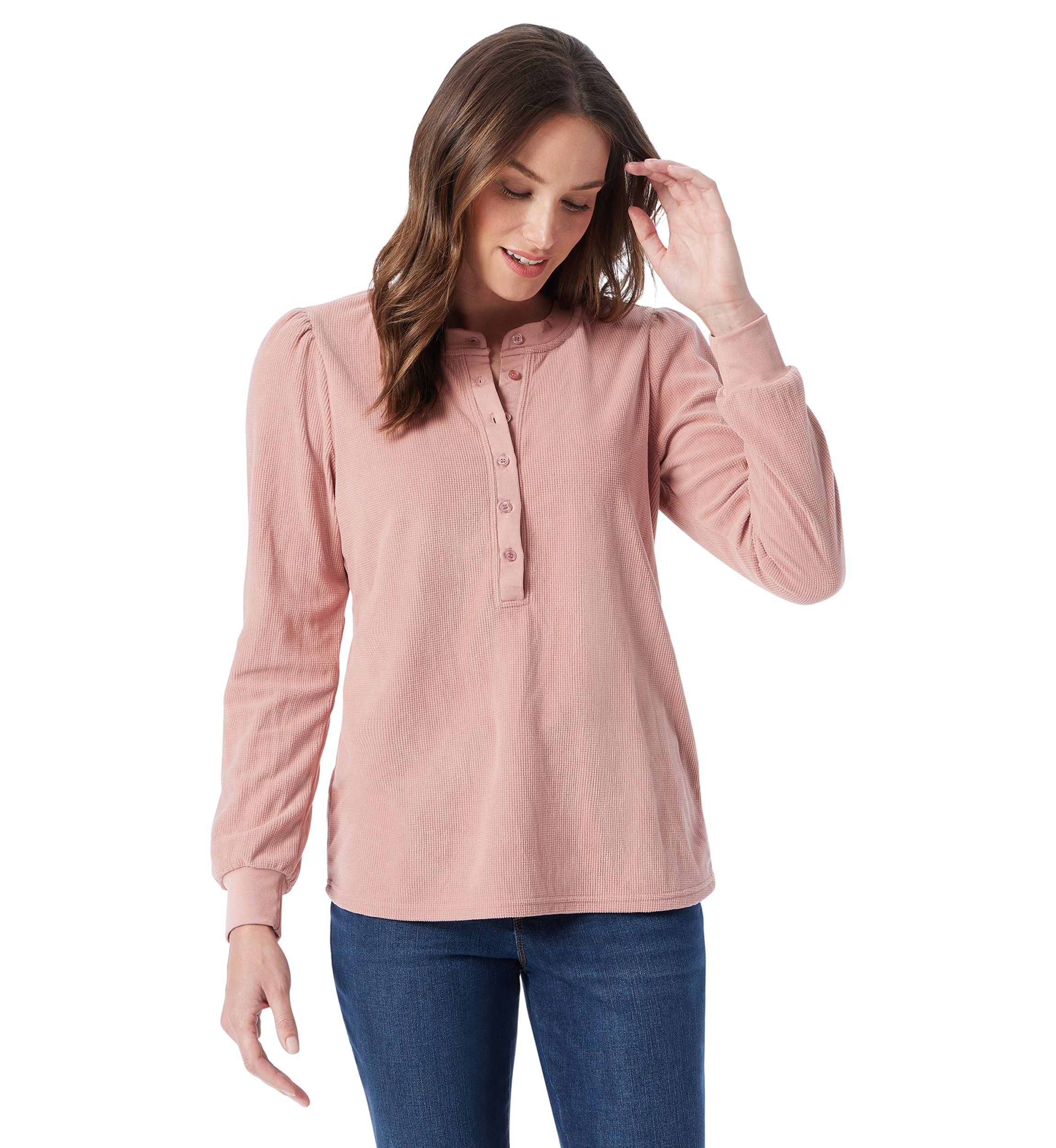 Womens Fatima Waffle Knit Henley Top