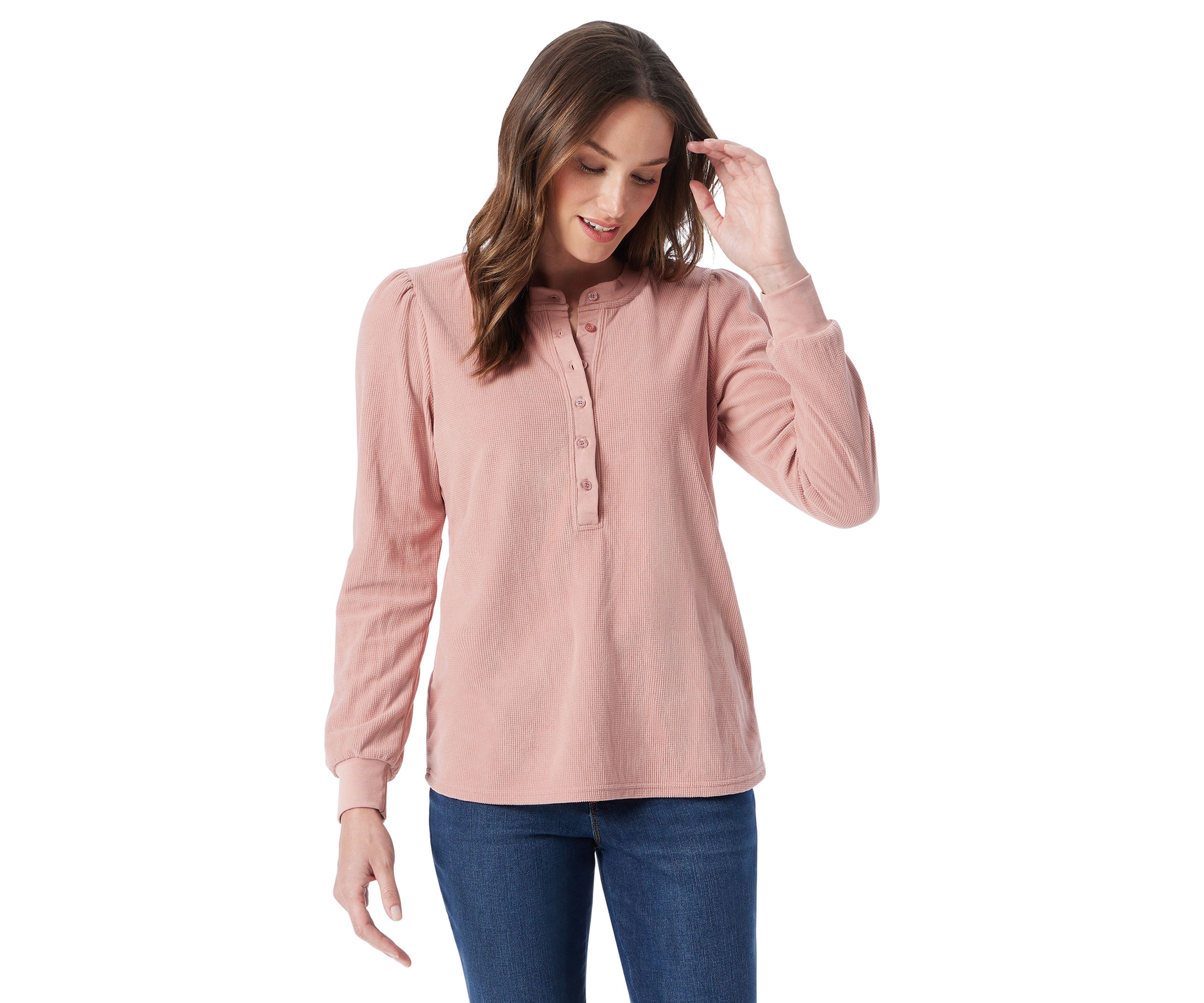 Womens Fatima Waffle Knit Henley Top