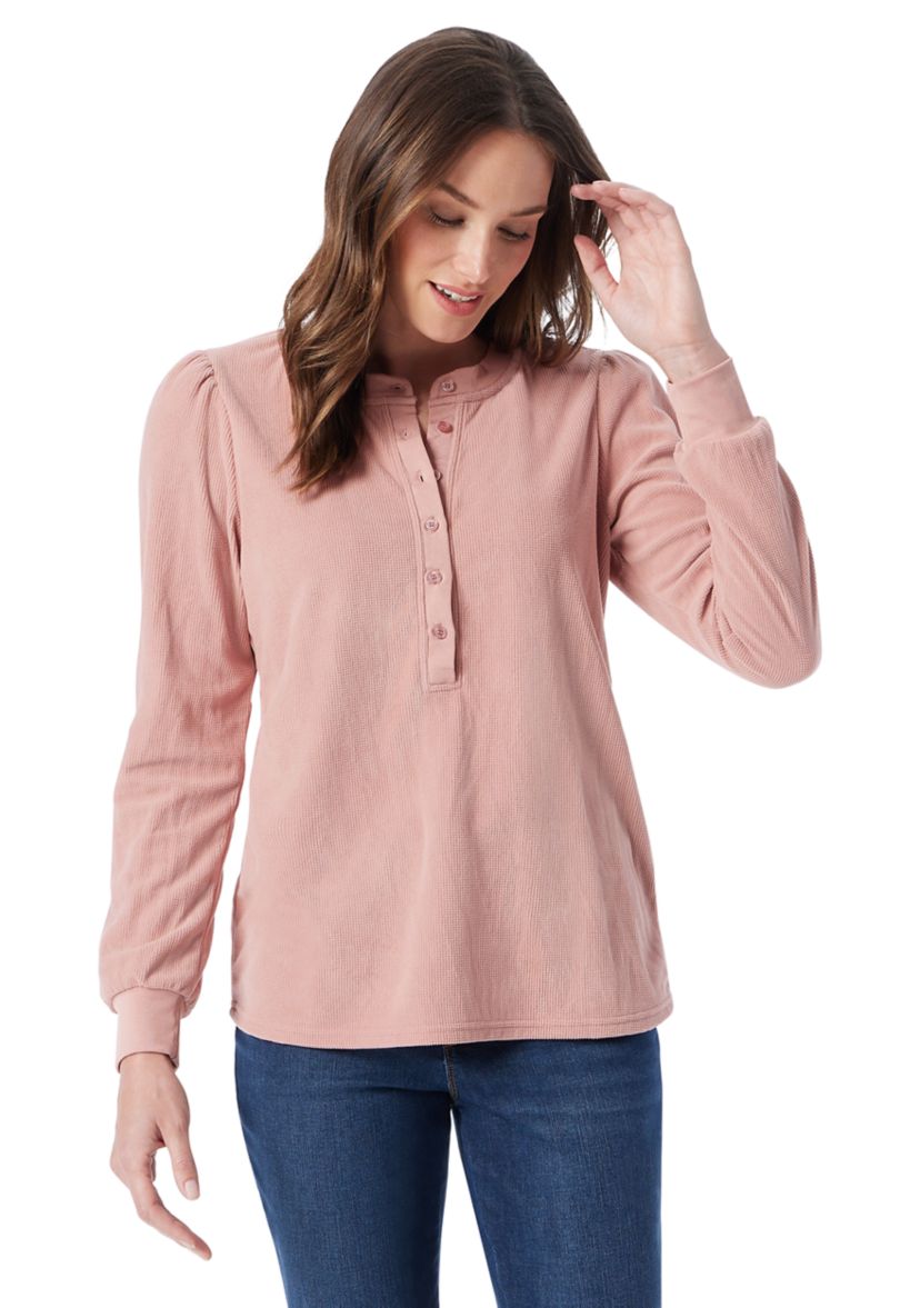 Womens Fatima Waffle Knit Henley Top