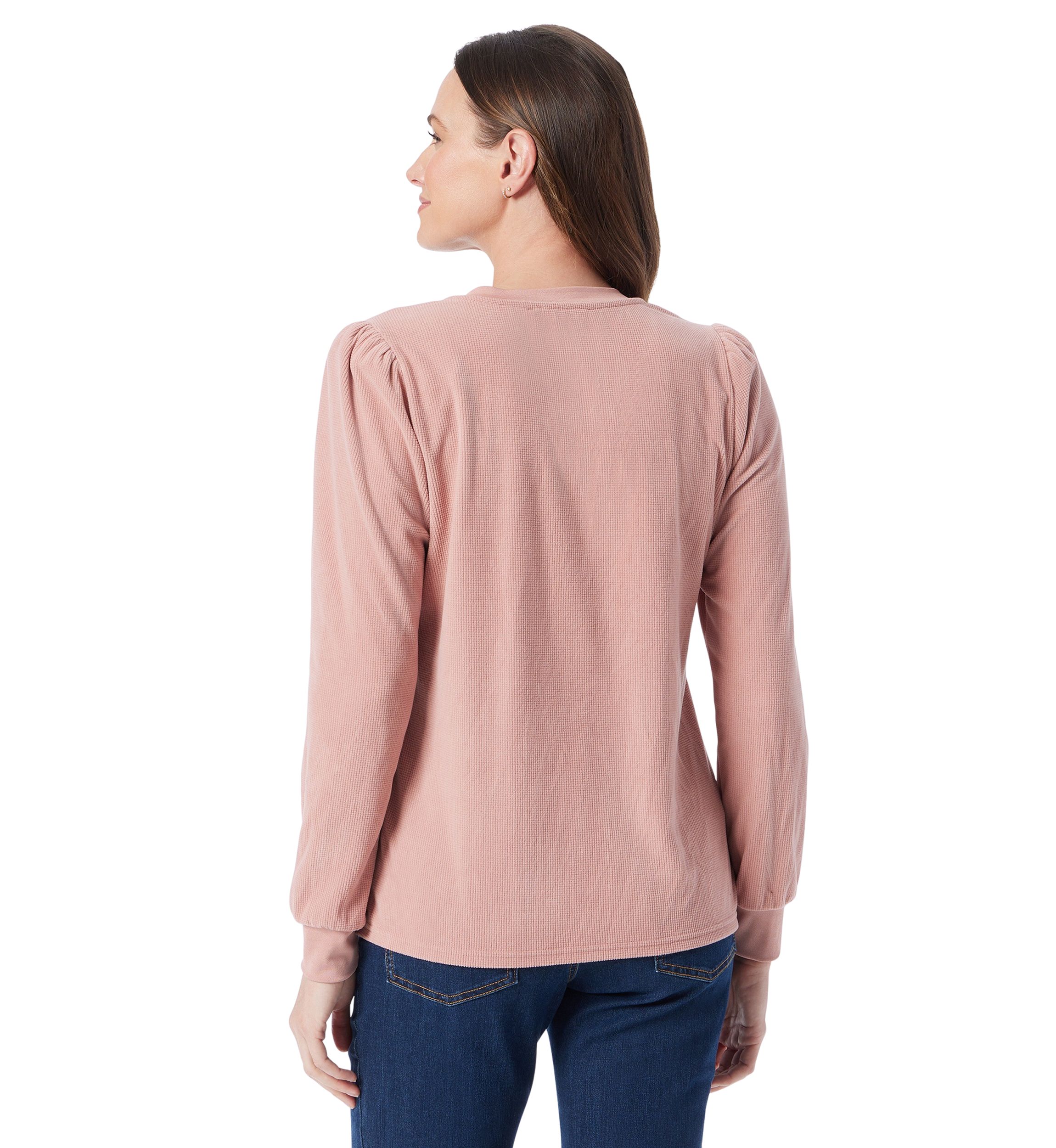 Womens Fatima Waffle Knit Henley Top