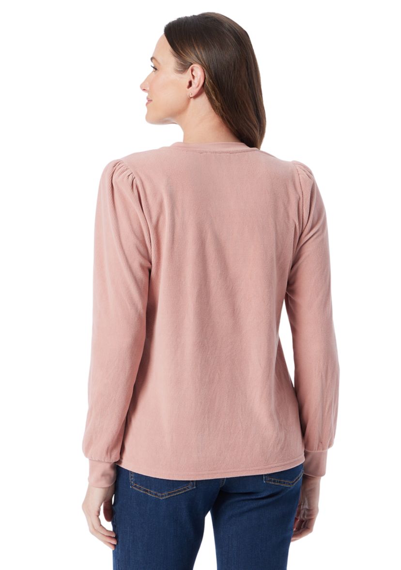 Womens Fatima Waffle Knit Henley Top