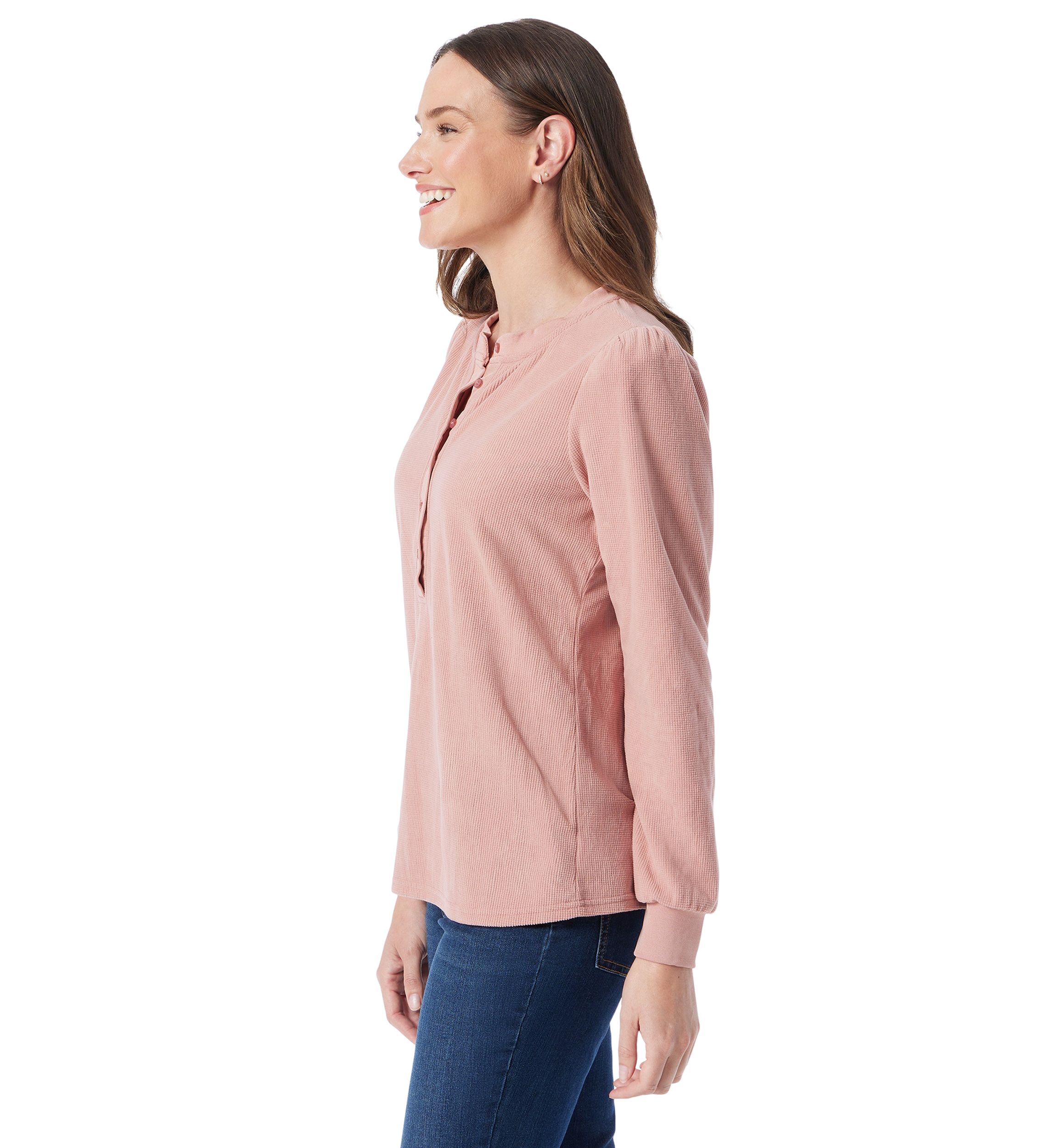 Womens Fatima Waffle Knit Henley Top