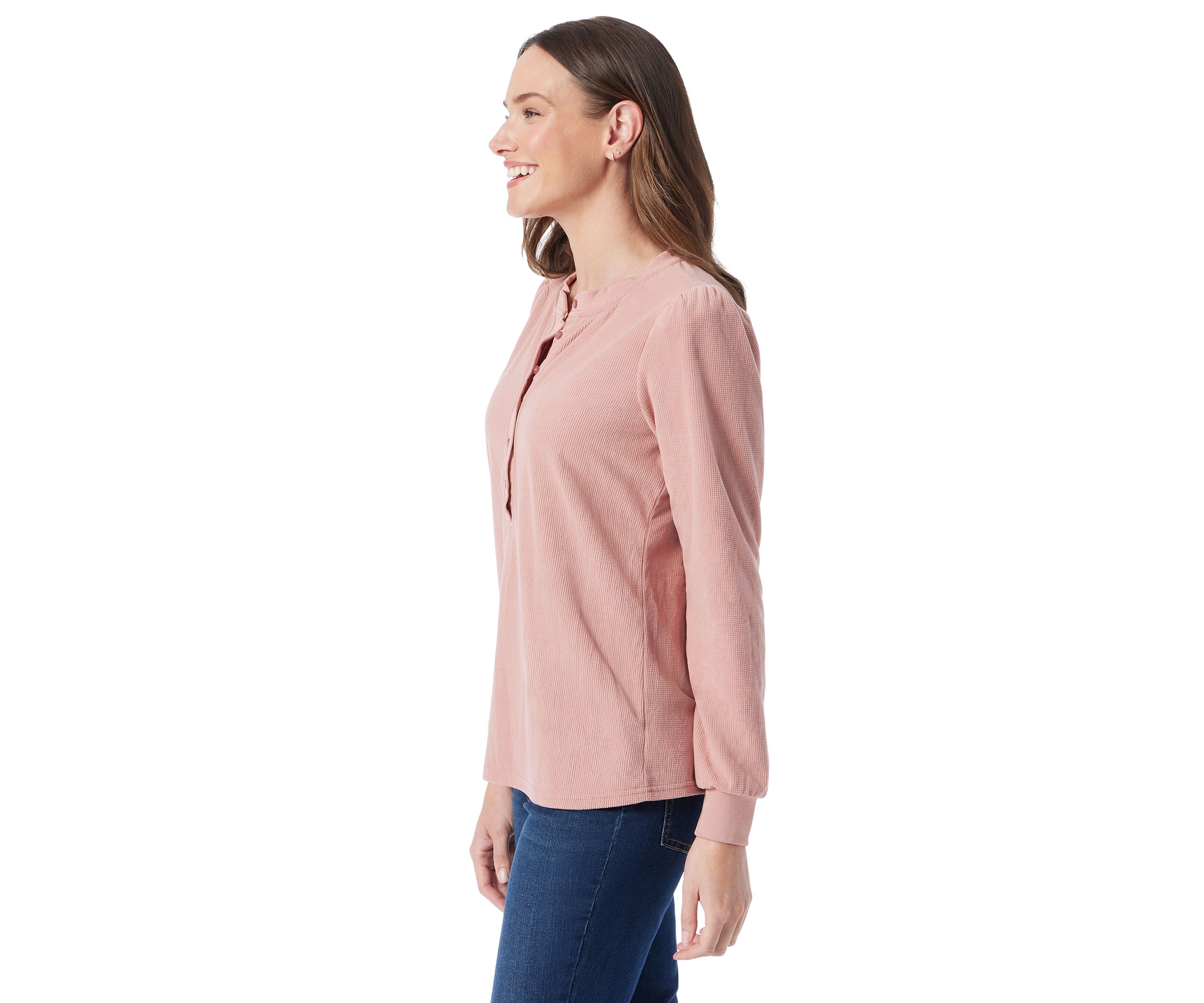 Womens Fatima Waffle Knit Henley Top