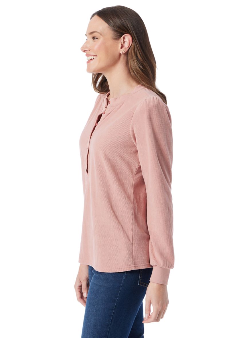 Womens Fatima Waffle Knit Henley Top