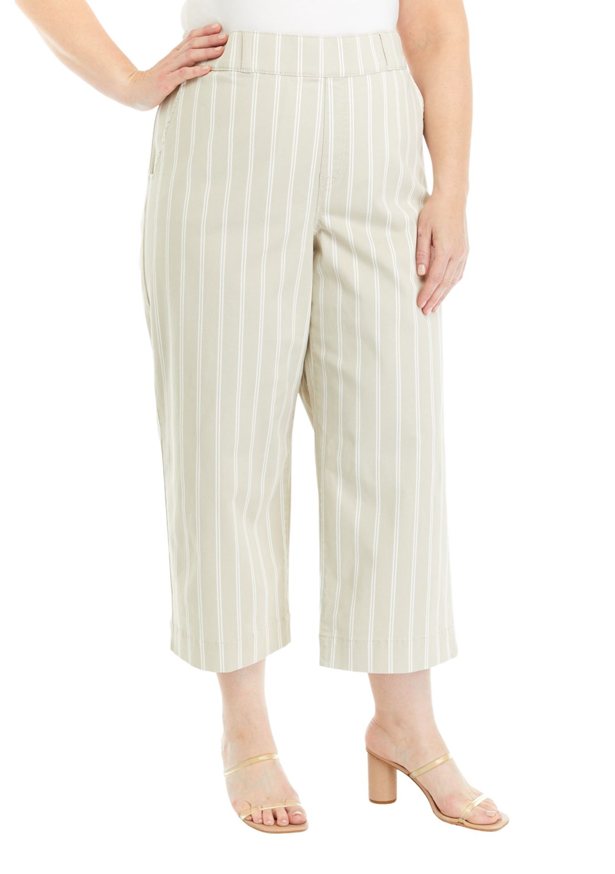 Plus Size Striped Wide Leg Cropped Pants