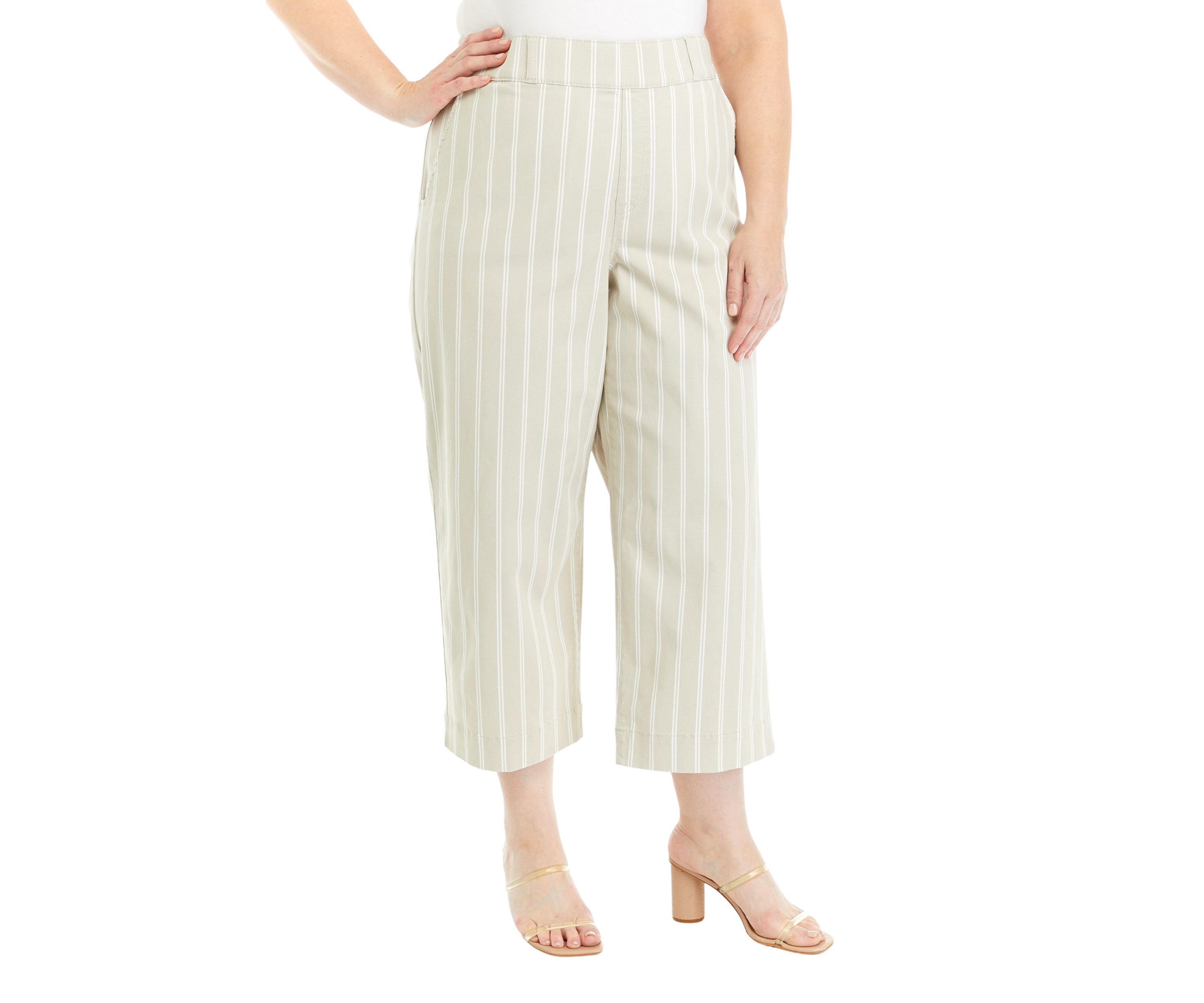 Plus Size Striped Wide Leg Cropped Pants