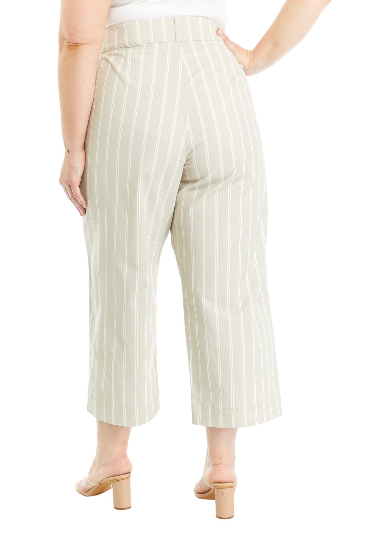 Plus Size Striped Wide Leg Cropped Pants